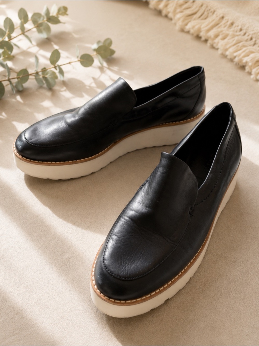 Black Leather Platform Loafers